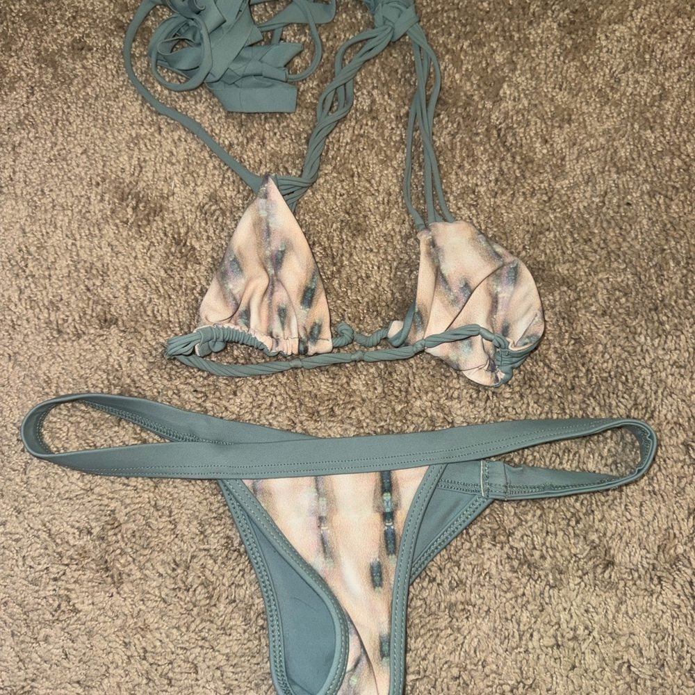 Blue Tie-Dye Triangle Bikini Set